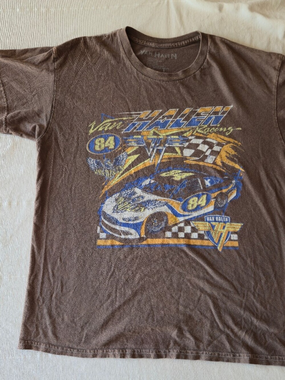 Van Halen Racing Graphic T-Shirt Size Large Brown Vintage Style
